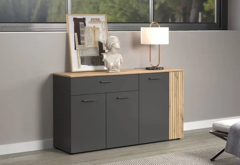 Sideboard Esteban anthrazit Eiche Nachbildung B/H/T: ca. 150x83x42 cm