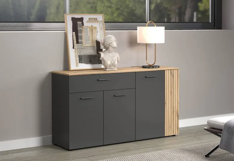 Sideboard Esteban anthrazit Eiche Nachbildung B/H/T: ca. 150x83x42 cm