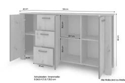 Sideboard FARO Eiche schwarz B/H/T: ca. 160x84x40 cm