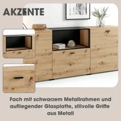 Sideboard FRAME Eiche schwarz B/H/T: ca. 200x75,5x37,5 cm