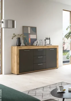 Sideboard Jam Eiche Wotan Nachbildung grau B/H/T: ca. 125x80x35 cm