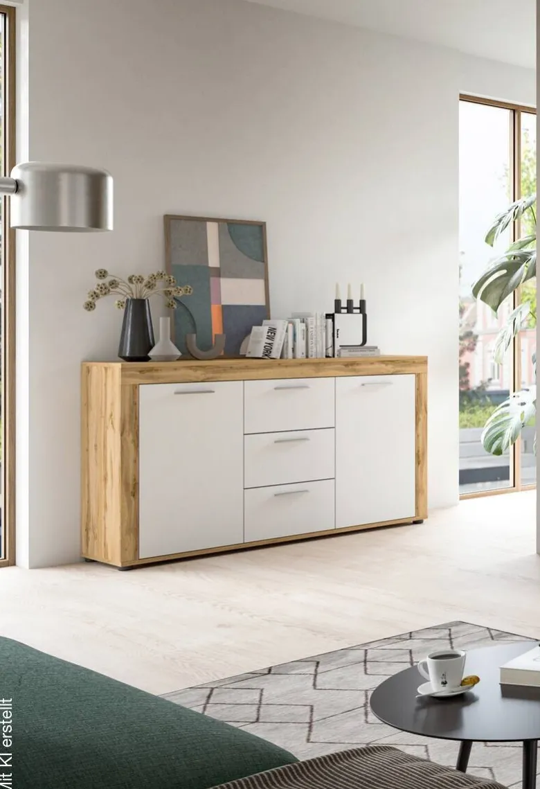Sideboard Jam Eiche Wotan Nachbildung weiß B/H/T: ca. 125x80x35 cm