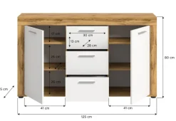 Sideboard Jam Eiche Wotan Nachbildung weiß B/H/T: ca. 125x80x35 cm