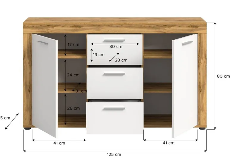 Sideboard Jam Eiche Wotan Nachbildung weiß B/H/T: ca. 125x80x35 cm