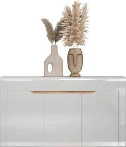 Sideboard Marlon Eiche Evoke Coast Nachbildung weiß Hochglanz B/H/T: ca. 150x84x40 cm