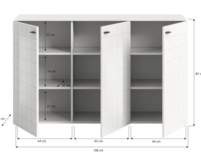 Sideboard Monte weiß weiß Hochglanz B/H/T: ca. 138x86x37 cm