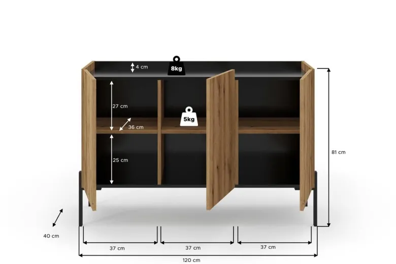 Sideboard Neo Evoke Oak Nachbildung schwarz B/H/T: ca. 120x81x40 cm