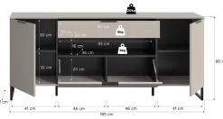 Sideboard Noida Kaschmirgrau Nachbildung schwarz B/H/T: ca. 80x185x41 cm