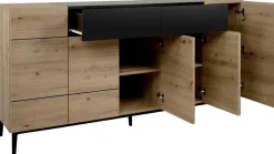Sideboard Nola Eiche Artisan Nachbildung schwarz B/H/T: ca. 180x90x42 cm