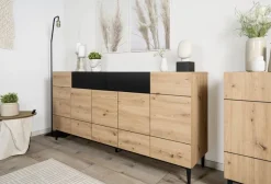 Sideboard Nola Eiche Artisan Nachbildung schwarz B/H/T: ca. 180x90x42 cm