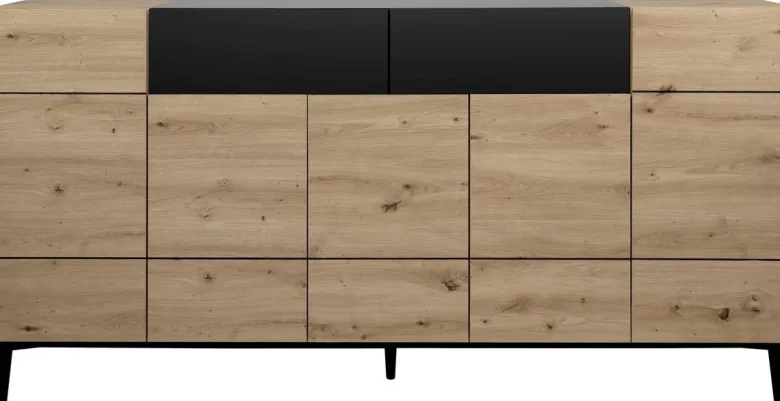 Sideboard Nola Eiche Artisan Nachbildung schwarz B/H/T: ca. 180x90x42 cm