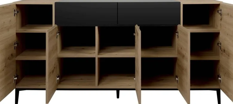 Sideboard Nola Eiche Artisan Nachbildung schwarz B/H/T: ca. 180x90x42 cm