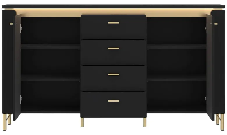 Sideboard Norica schwarz matt gold Optik B/H/T: ca. 155x87x40 cm