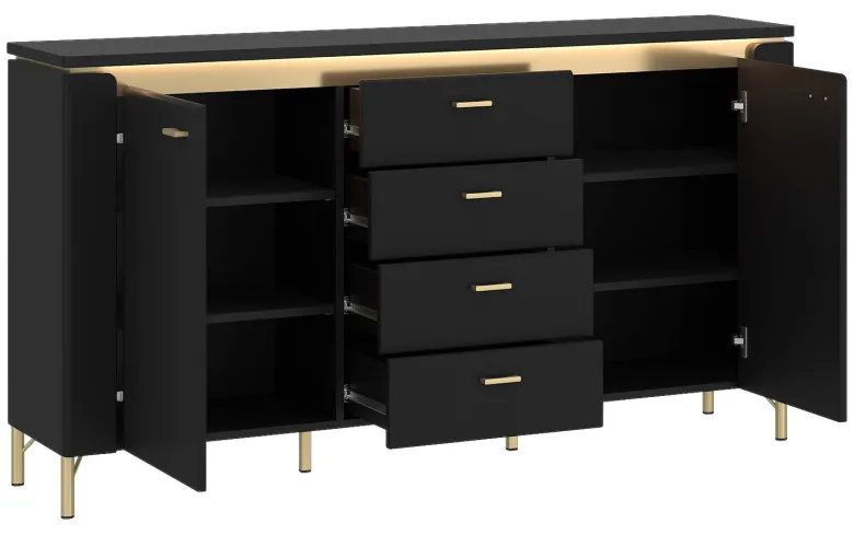 Sideboard Norica schwarz matt gold Optik B/H/T: ca. 155x87x40 cm