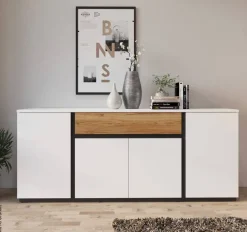 Sideboard Novena weiß Eiche Catania Nachbildung schwarz matt B/H/T: ca. 209x87x40 cm