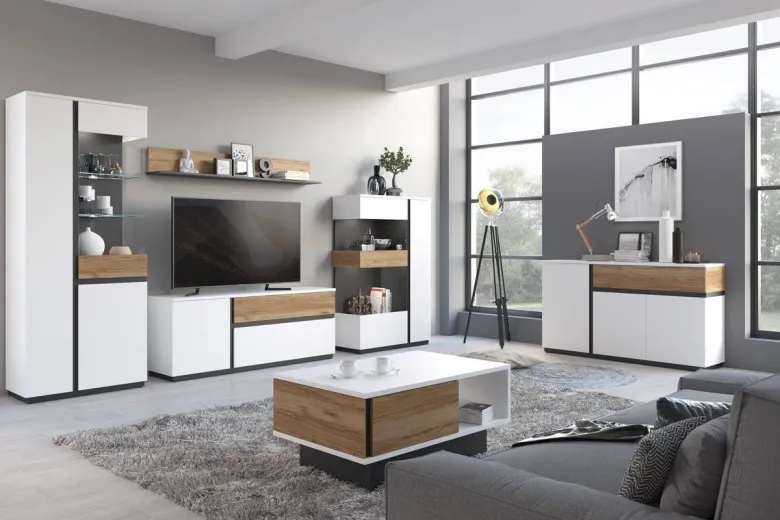 Sideboard Novena weiß Eiche Catania Nachbildung schwarz matt B/H/T: ca. 209x87x40 cm