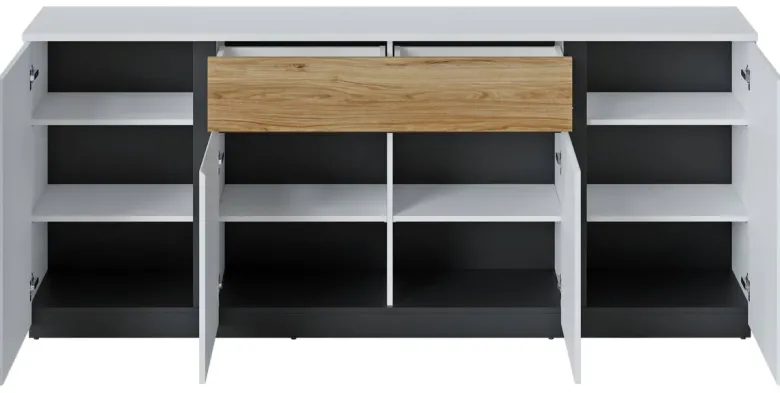 Sideboard Novena weiß Eiche Catania Nachbildung schwarz matt B/H/T: ca. 209x87x40 cm