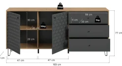Sideboard PRISMA Artisan Oak Nachbildung anthrazit matt B/H/T: ca. 170x76x40 cm