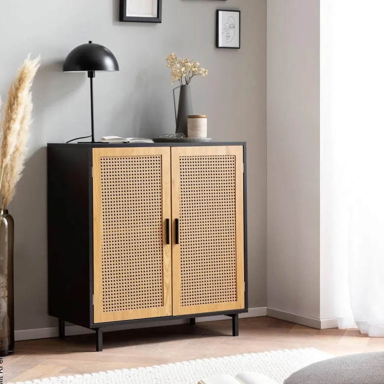 Sideboard schwarz Eiche Optik B/H/T: ca. 80x86,5x40 cm