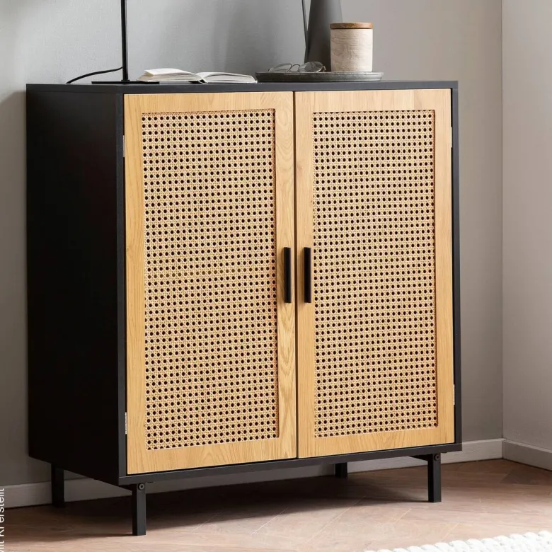 Sideboard schwarz Eiche Optik B/H/T: ca. 80x86,5x40 cm