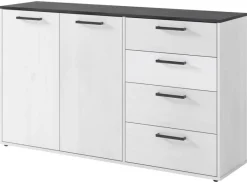 Sideboard Smart 1 Massivholz kiefer weiß schwarz B/H/T: ca. 150x89x40 cm