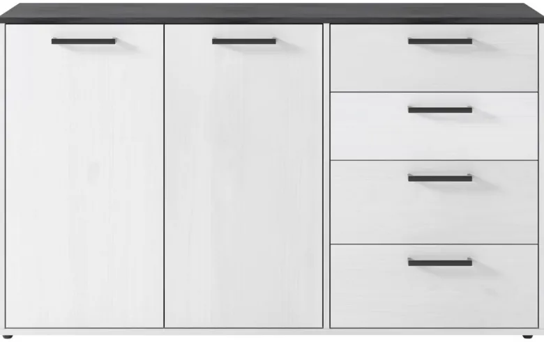 Sideboard Smart 1 Massivholz kiefer weiß schwarz B/H/T: ca. 150x89x40 cm