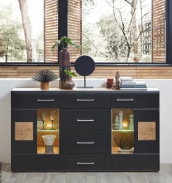 Sideboard Sonate Eiche Nachbildung schwarz matt B/H/T: ca. 170x93x40 cm