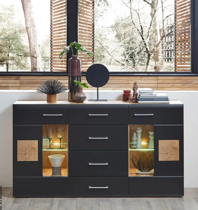 Sideboard Sonate Eiche Nachbildung schwarz matt B/H/T: ca. 170x93x40 cm