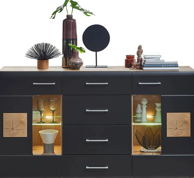 Sideboard Sonate Eiche Nachbildung schwarz matt B/H/T: ca. 170x93x40 cm
