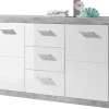 Sideboard Stone Beton Optik weiß glänzend B/H/T: ca. 147x89x37 cm