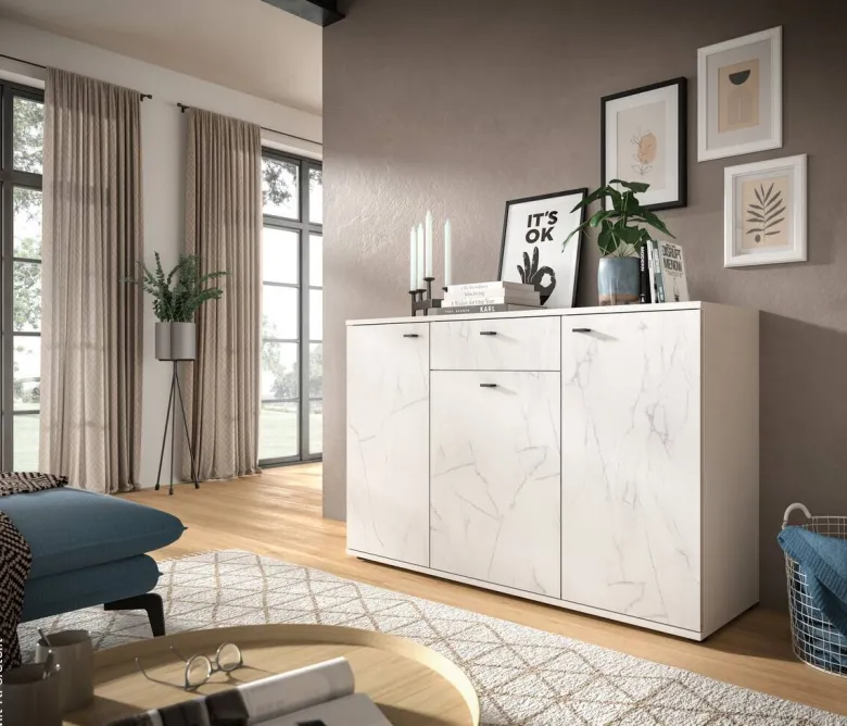 Sideboard Stone weiß Marmoroptik B/H/T: ca. 139x88x41 cm