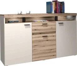Sideboard Strada weiß Eiche Viking Optik Spanplatte B/H/T: ca. 151x89x37 cm