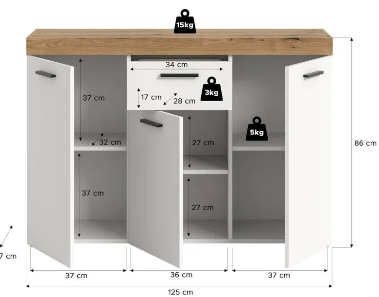 Sideboard Sunset weiß B/H/T: ca. 125x86x37 cm