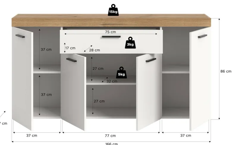 Sideboard Sunset weiß B/H/T: ca. 166x86x37 cm