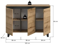 Sideboard Tomasa Evoke Oak Nachbildung schwarz B/H/T: ca. 120x84x36 cm