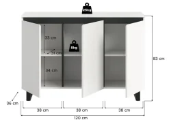 Sideboard Tomasa weiß schwarz B/H/T: ca. 120x84x36 cm