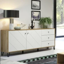 Sideboard Touch Eiche Artisan Nachbildung weiß matt B/H/T: ca. 183x76x40 cm