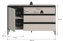 Sideboard Tron Kaschmirgrau Nachbildung schwarz B/H/T: ca. 136x83x38 cm