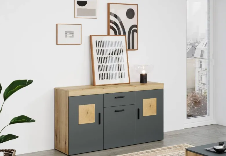 Sideboard Tyler Eiche Evoke Coast Nachbildung anthrazit B/H/T: ca. 159x86x41 cm