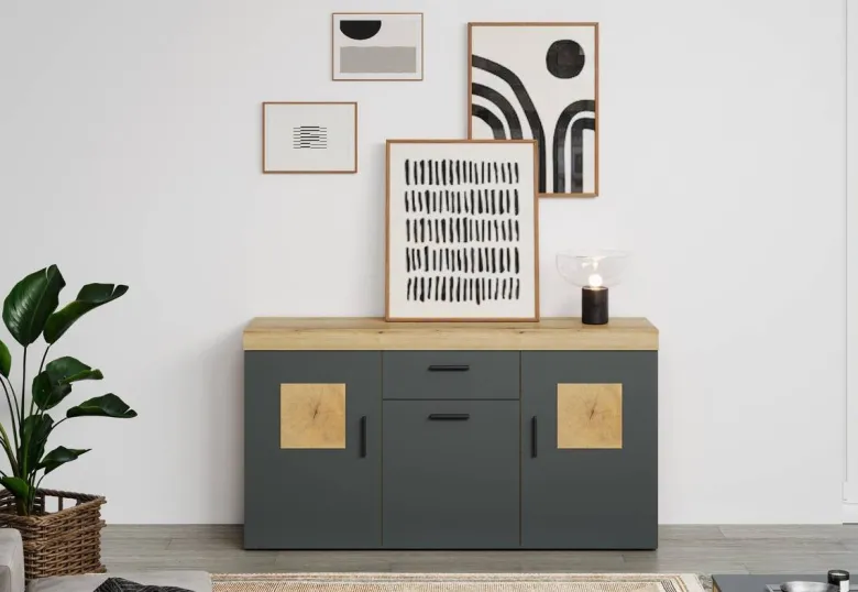 Sideboard Tyler Eiche Evoke Coast Nachbildung anthrazit B/H/T: ca. 159x86x41 cm