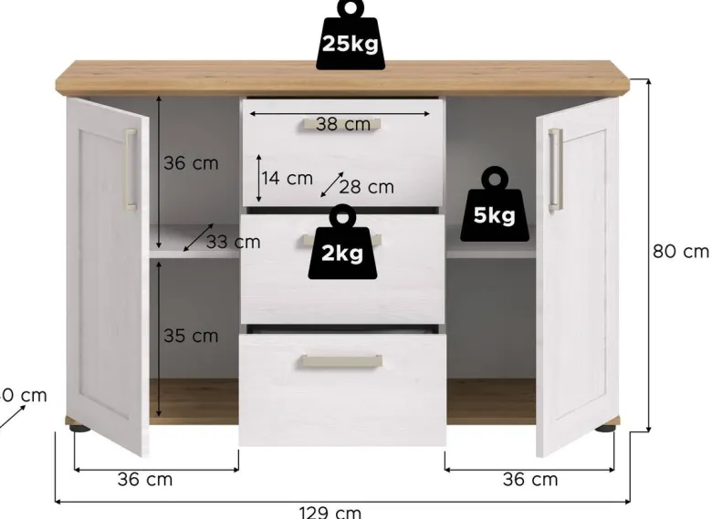 Sideboard VERONA Lärche Nachbildung Eiche Nachbildung B/H/T: ca. 129x80x40 cm