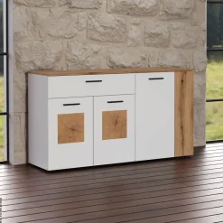 Sideboard Vitoria weiß Eiche Evoke Coast Nachbildung B/H/T: ca. 150x83x42 cm
