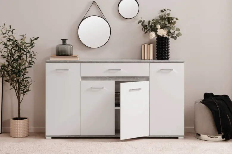 Sideboard Volos Beton Optik weiß B/H/T: ca. 160x90x38 cm