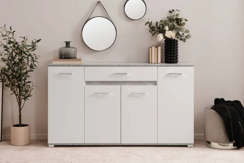 Sideboard Volos Beton Optik weiß B/H/T: ca. 160x90x38 cm