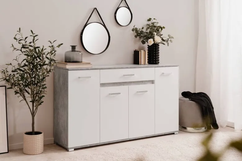 Sideboard Volos Beton Optik weiß B/H/T: ca. 160x90x38 cm