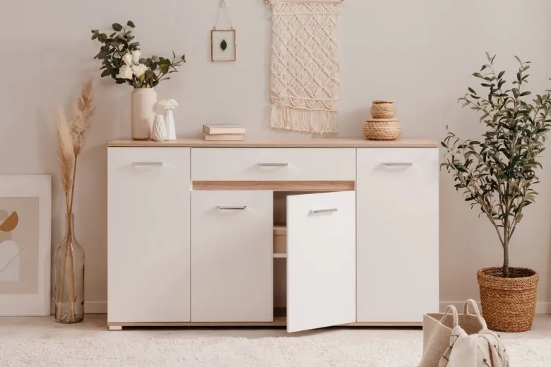 Sideboard Volos Eiche Sonoma Nachbildung weiß B/H/T: ca. 160x90x38 cm