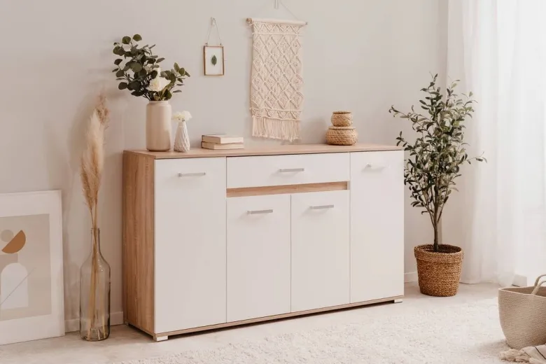 Sideboard Volos Eiche Sonoma Nachbildung weiß B/H/T: ca. 160x90x38 cm