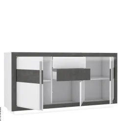 Sideboard weiß Hochglanz Beton dunkel Optik B/H/T: ca. 193x98x53 cm
