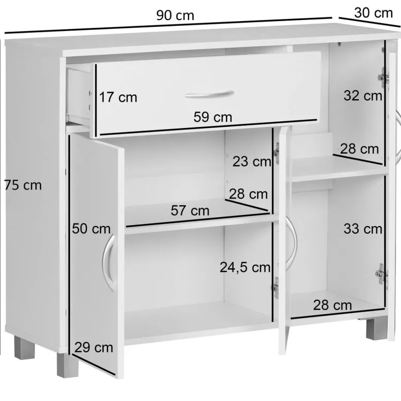 Sideboard weiß silber B/H/T: ca. 90x75x30 cm