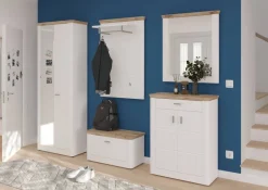 Sitzbank Michigan weiß matt Eiche Viking Nachbildung B/H/T: ca. 79x44x37 cm